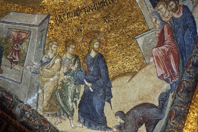 Chora church museum : mosaic depicting the woman asking Jesus for restoration of her health Istanbul Turquie 作者 不明