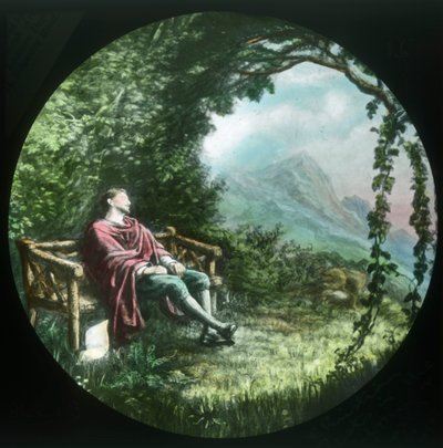 基督教徒在凉亭里休息，丢了卷轴，c1910。 作者 不明