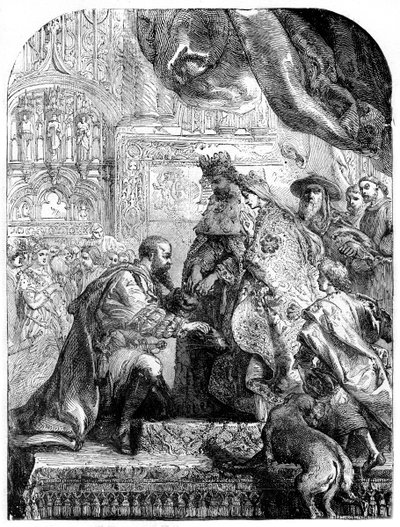 克里斯蒂安·哥伦布（Christopher Columbus）于1872年代在巴塞罗那被费迪南德（Ferdinand）和伊莎贝拉（Isabella）所接受，1872年 作者 不明