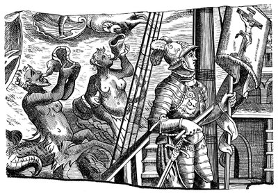 克里斯托弗·哥伦布（Christopher Columbus）航行至美国期间，雕刻，大约c1500 作者 不明