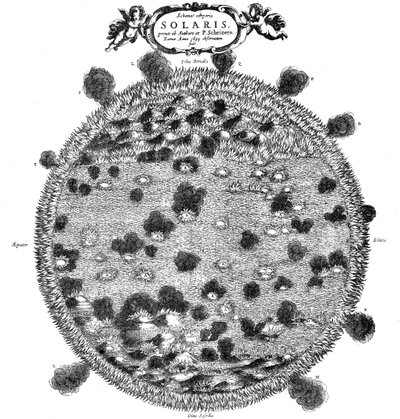 克里斯托弗·舍纳斯（Christopher Scheiners）的插图说明了他对太阳表面的看法，1635年 作者 不明