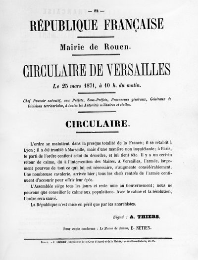 凡尔赛马戏团，摘自1871年5月巴黎公社的法国政治海报 作者 不明