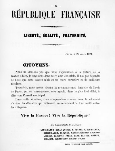 Citoyens，摘自1871年5月巴黎公社的法国政治海报 作者 不明