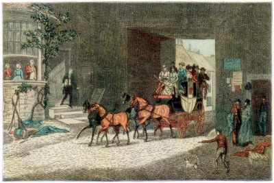 到达旅馆院子的教练，1890年 作者 不明