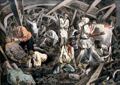 1906年，法国加莱海峡，Courrieres Mines，被屋顶塌陷困在地下的煤矿工人，1906年 作者 不明