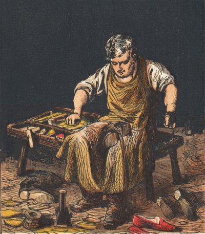 补鞋匠修补靴，1867年。 作者 不明