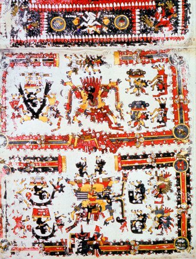 显示对峙神灵的Codex Borgianus，米斯特克，前哥伦布时期的墨西哥，12-16世纪 作者 不明