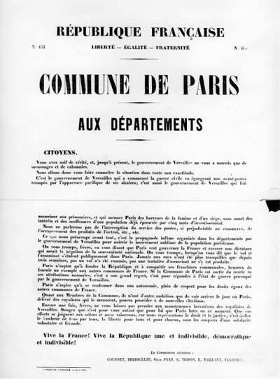 巴黎公社，摘自1871年5月巴黎公社的法国政治海报 作者 不明