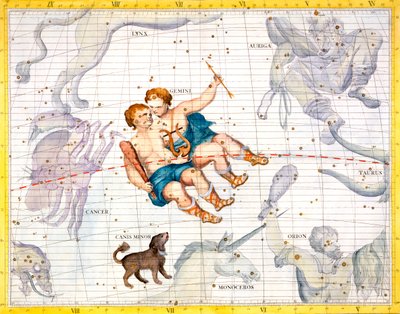 双子座和小犬座的星座，1729年 作者 Unbekannt