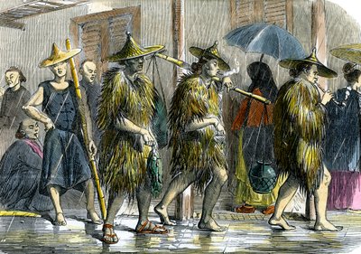 潮湿天气下香港的苦力，大约在1875年 作者 不明