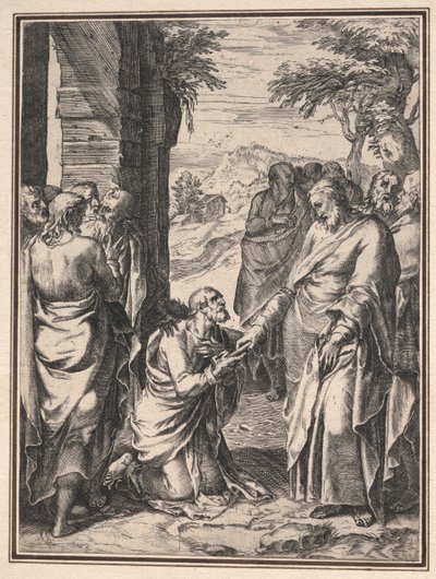 科内利斯·科尔特的副本：基督将教会的钥匙交给圣彼得，c。 1567。 作者 不明