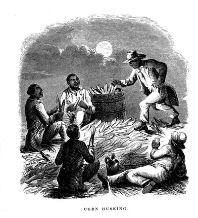 剥玉米，黑人劳工在剥玉米，美国南部，约1850年 作者 不明