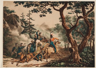 哥萨克人袭击森林中的法国士兵，1825年 作者 Unbekannt