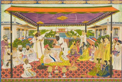 宫廷场景与全景式宫殿和花园背景，19世纪 1801 - 1900年 作者 不明