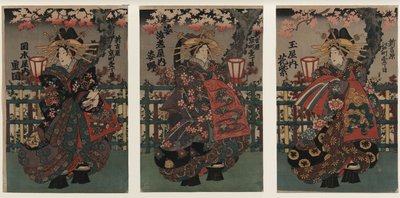 重冈，S野和花村崎等妓女。三联画。从系列的耀华美女 作者 不明