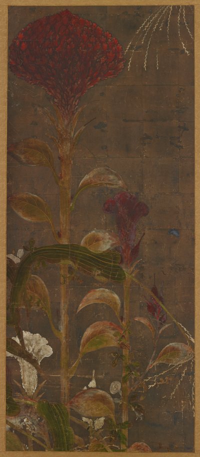 梳子、玉米和牵牛花，桃山时期，1568-1615。 作者 不明