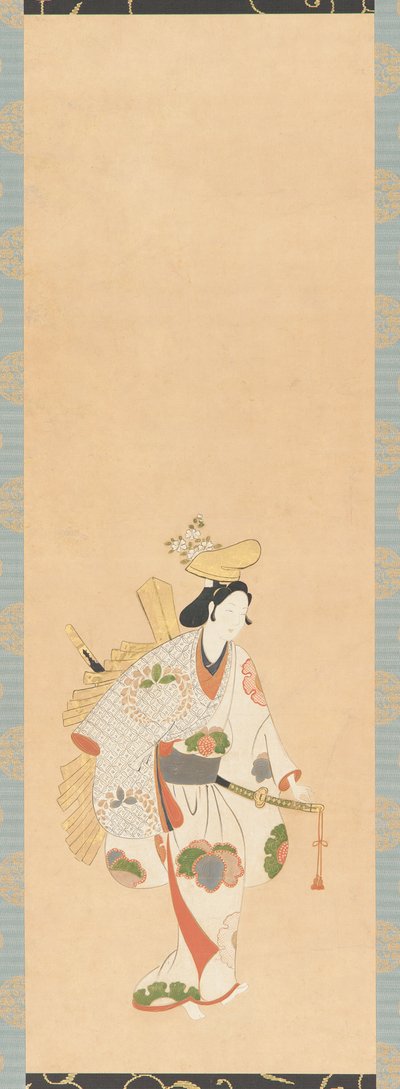 穿着白色衣服的舞者，有彩色树叶的图案......，江户时期，Kambun时代，1661-1673。 作者 不明
