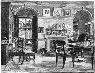 达尔文斯于1883年在肯特郡贝肯汉姆附近的家中的唐楼学习 作者 不明