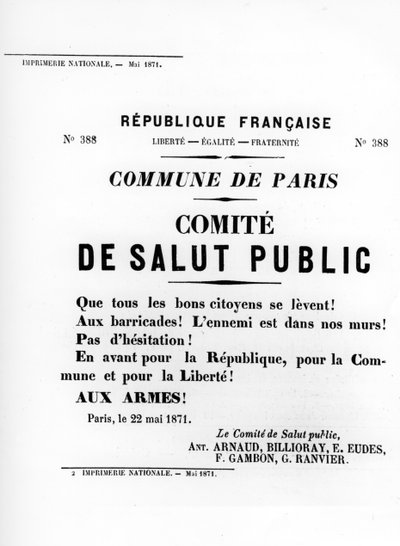 De Salut Public，摘自1871年5月巴黎公社的法国政治海报 作者 不明