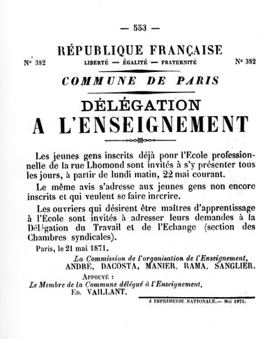 1871年5月，巴黎公社法国政治海报代表团代表 作者 不明