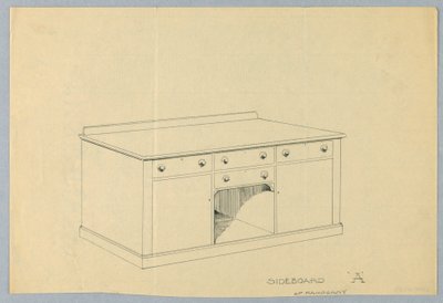 桃花心木边柜A的设计，1900-05年 作者 不明