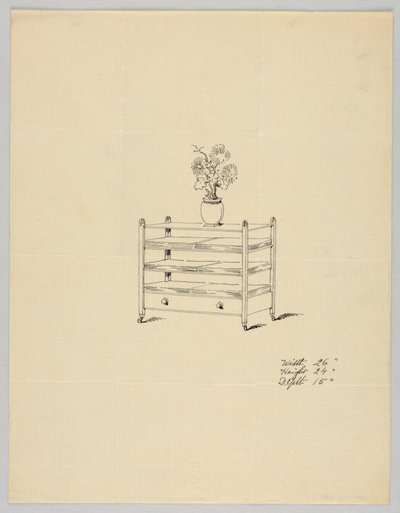 带花瓶和鲜花的三层桌设计，1900-05年 作者 不明
