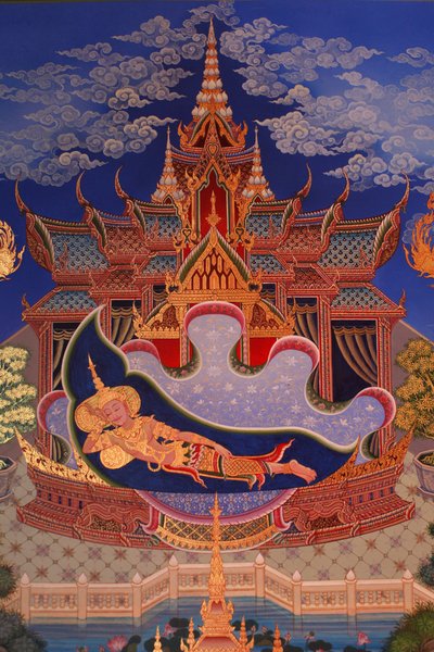 Detail of a mural painting in the Uposatha (shrine hall) of Buddhapadipa temple, Wimbledon, Grande-Bretagne 作者 不明
