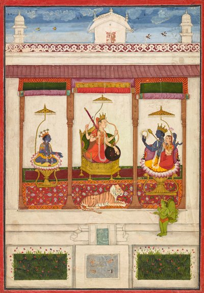 Devi与Krishna和Vishnu在一个宫殿里，约1645-1655。 作者 不明