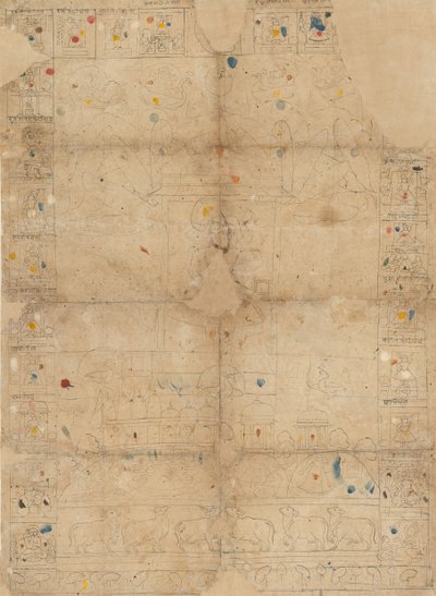 描绘Sharad Purnima（秋季满月）的Pichawai图，19世纪中期。 作者 不明