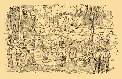 1851年在澳大利亚挖和洗黄金，c1930年。 作者 不明