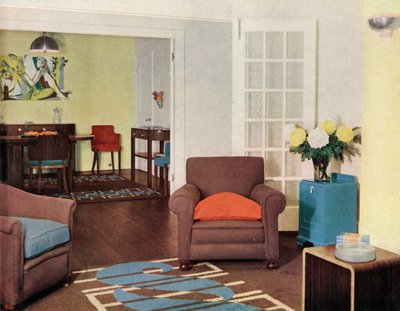 布莱恩斯顿法院（Bryanston Court）为哈里·尤班克（Harry Ewbank）夫人改建的伦敦公寓中的餐厅和休息室 作者 不明