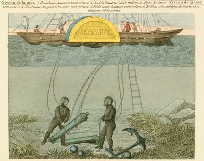 潜水员从海底抢救枪支，c1855 作者 不明