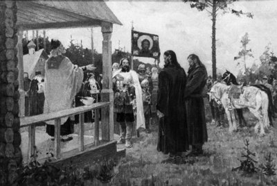Dmitri Donskoi Calling on Sergei Radonezhsky M, Avilov 的绘画 作者 不明
