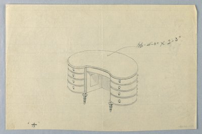 图纸，肾形写字台A的设计，有八个抽屉 作者 不明