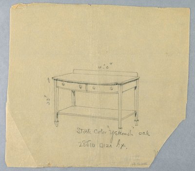 图纸，带有两个抽屉和凸面的服务台设计，1900–05 作者 不明