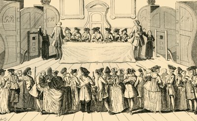1751年在市政厅抽签国家彩票，c1872。 作者 不明