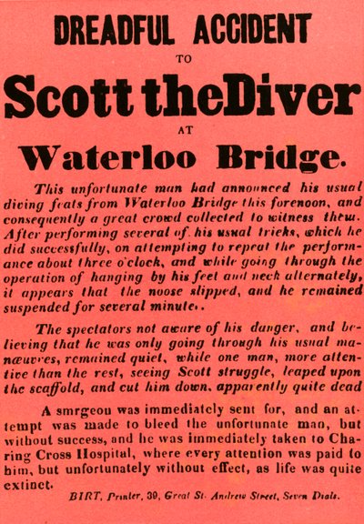1948年在滑铁卢桥的潜水员斯科特（Scott the Diver）发生的可怕事故，1948年。 作者 不明