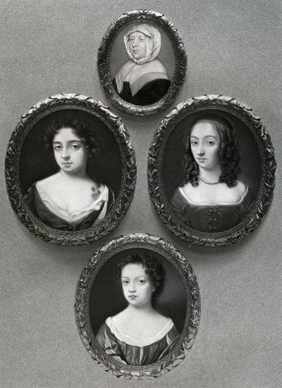 奥利弗·克伦威尔（Oliver Cromwell）的母亲伊丽莎白·克伦威尔（Elizabeth Cromwell）和他的女儿玛丽（Mary），伊丽莎白（Elizabeth）和布里奇特（Bridget），1899年。 作者 不明