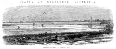 翡翠山庄（Emerald Hill），来自郊区铁路公司-澳大利亚墨尔本的洪水，1864年 作者 不明