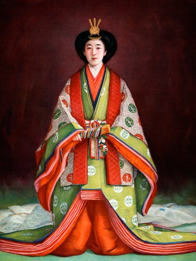 日本永生皇后穿着加冕礼的服装，c1924年 作者 不明