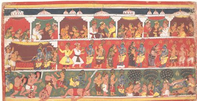 在马图拉的邂逅：页从分散的Bhagavata Purana...，约1700年。 作者 不明