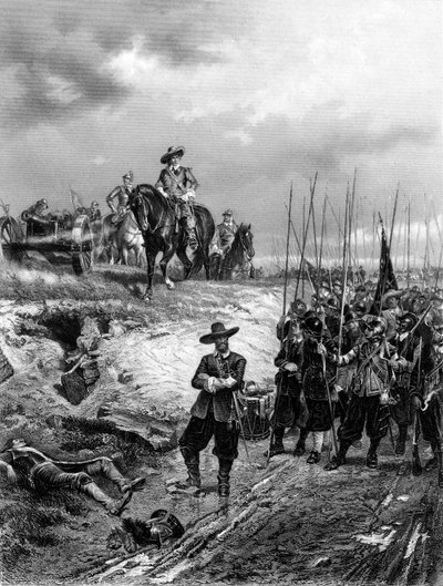英国内战：奥利弗·克伦威尔（Oliver Cromwell）1599-1658在1644年7月2日于马斯顿·摩尔战役中 作者 Unbekannt