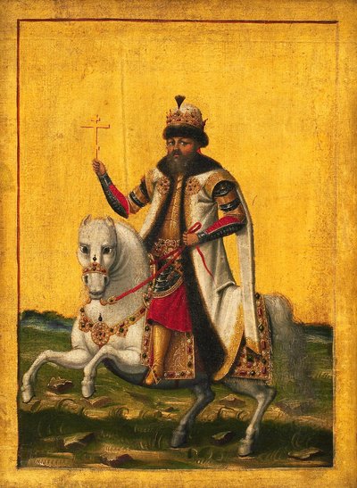 俄罗斯沙皇米哈伊尔一世-费奥多罗维奇的马术肖像，1596-1645，约1650-1660。 作者 不明