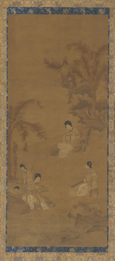 香蕉树下花园里的女乐师，明代，1368-1644。 作者 不明