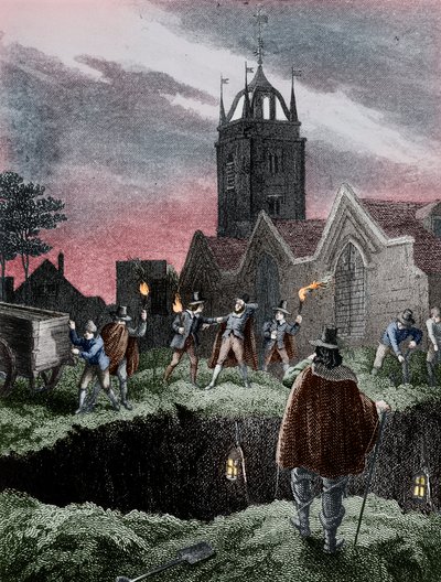 大约在1665年的伦敦瘟疫期间，在夜间填补万人冢 作者 不明