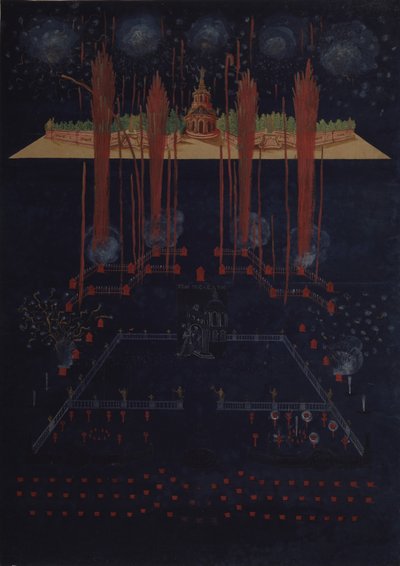 1742年2月10日，即18世纪中期的烟花和照明。 作者 不明