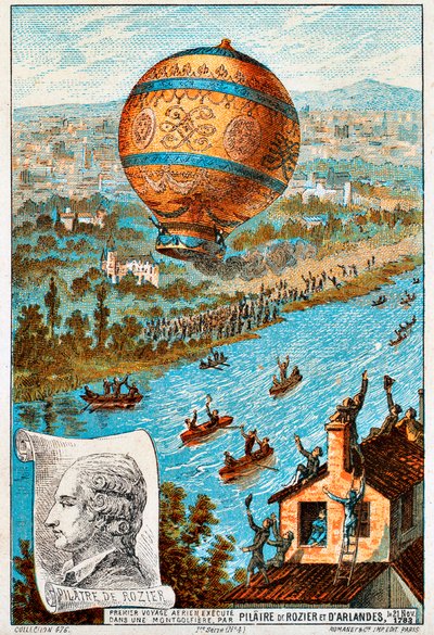 1783年至1890年代，法国巴黎的皮拉特·德·罗齐耶和达阿兰德斯首次空中旅行。 作者 不明