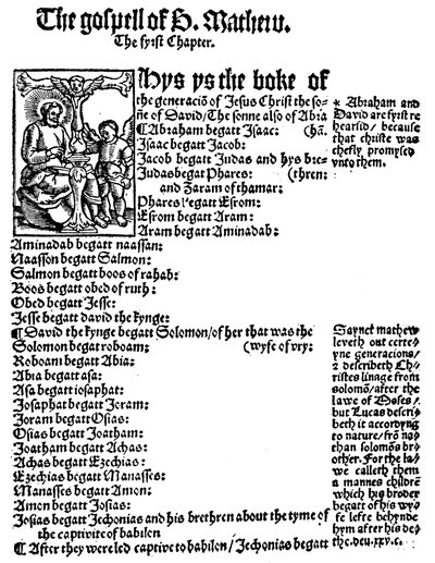 William Tyndales英文新约，1525年，圣马修福音的首页 作者 不明