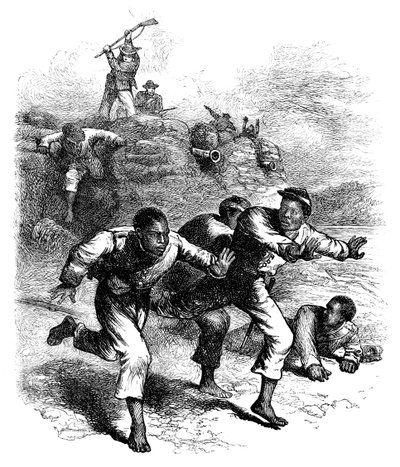 美国内战，田纳西州皮尔洛堡，黑人联盟士兵的飞行，1864年c1880 作者 不明