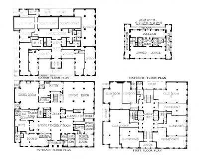 1924年，纽约市联谊俱乐部大楼平面图 作者 不明